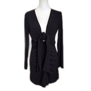 Zara deep v-neck gathered front LBD Little Black Dress, back zip, L